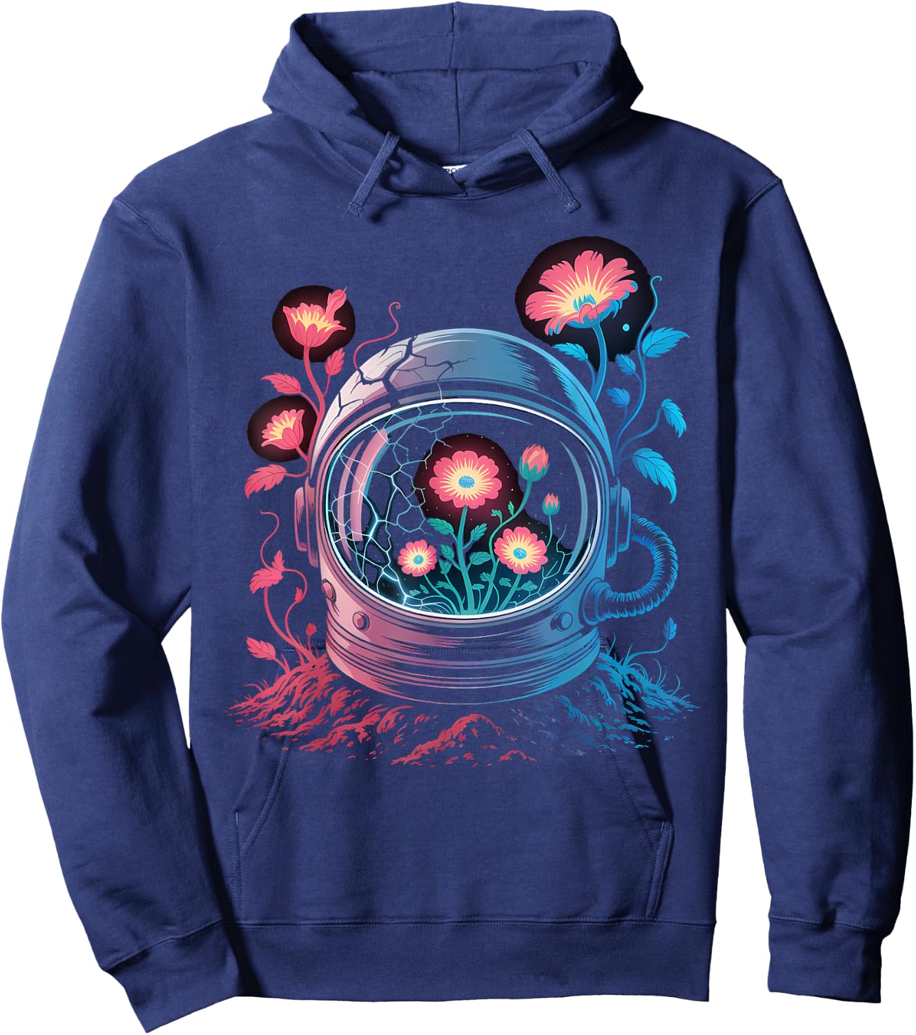 Astronaut Helmet Flowers Space Bloom Art Hoodie - Hoodie | Navy
