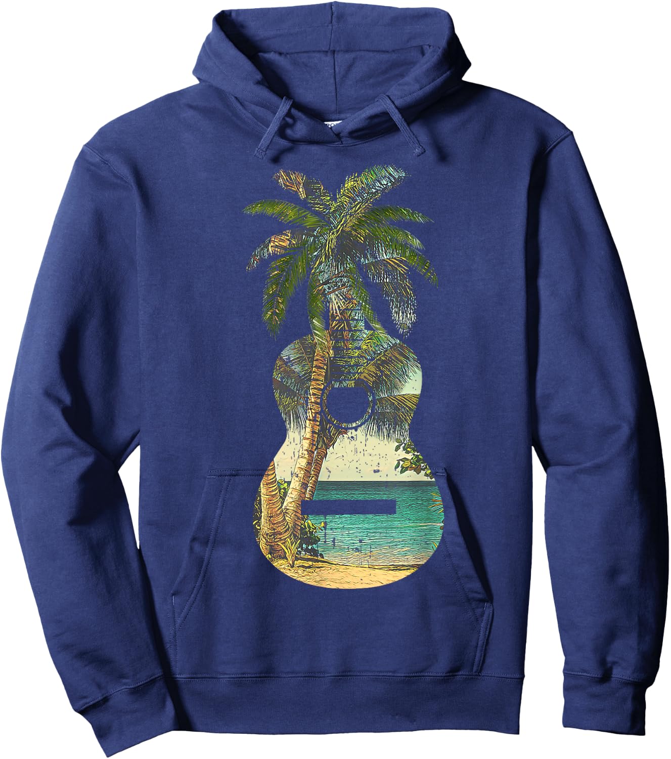 Guitar Lover Beach Palm Trees Vacation Acoustic Music Band Hoodie - Hoodie | Navy