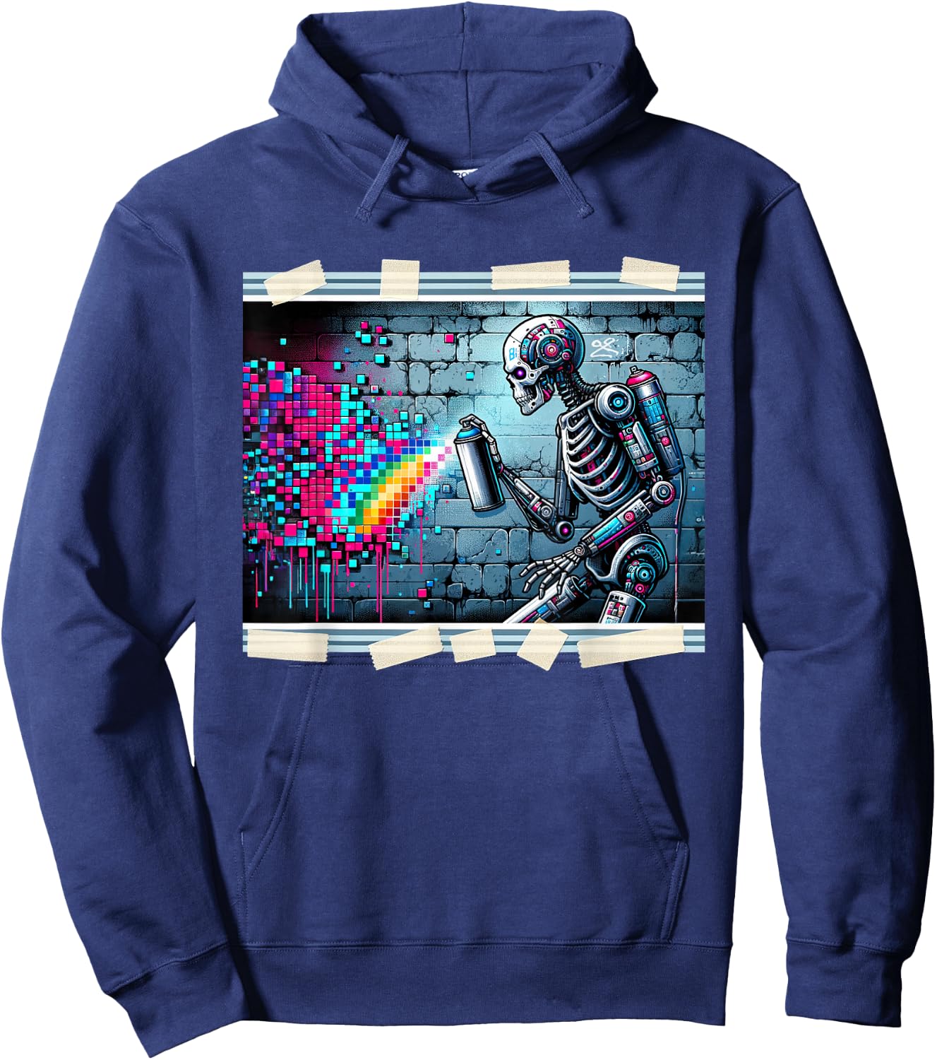 Cyberpunk Graffiti Robotic Skeleton Artist Cyborg Streetwear Hoodie - Hoodie | Navy