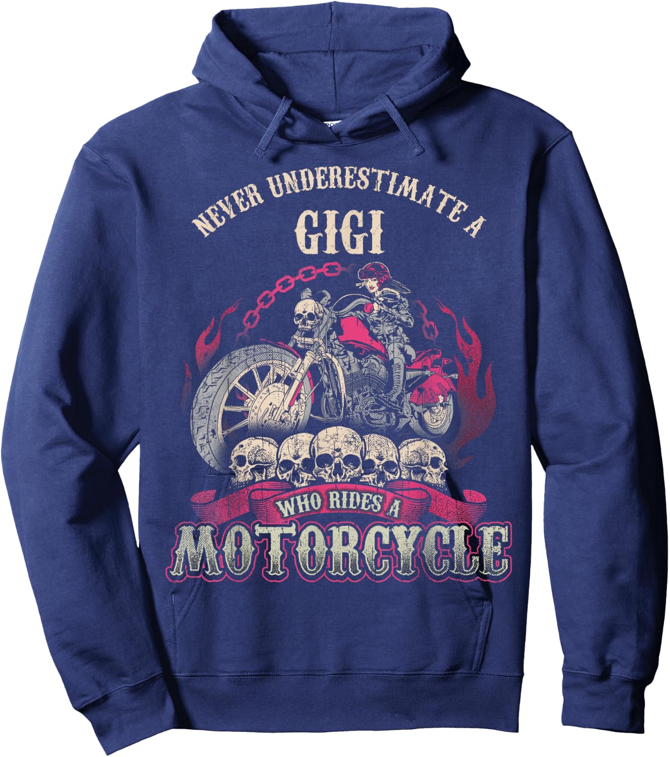 Gigi Biker Chick Shirt Never Underestimate Motorcycle Hoodie - Hoodie | Navy