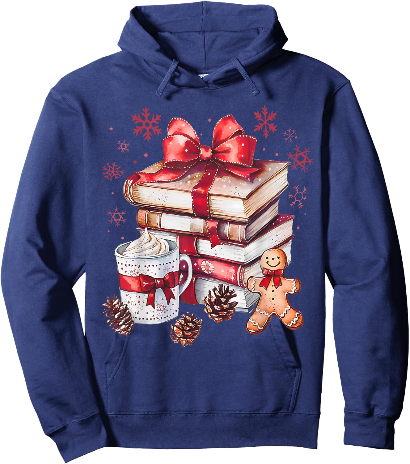 Girly Coquette Gingerbread Books and Hot Cocoa Cozy Season Hoodie - Hoodie | Navy