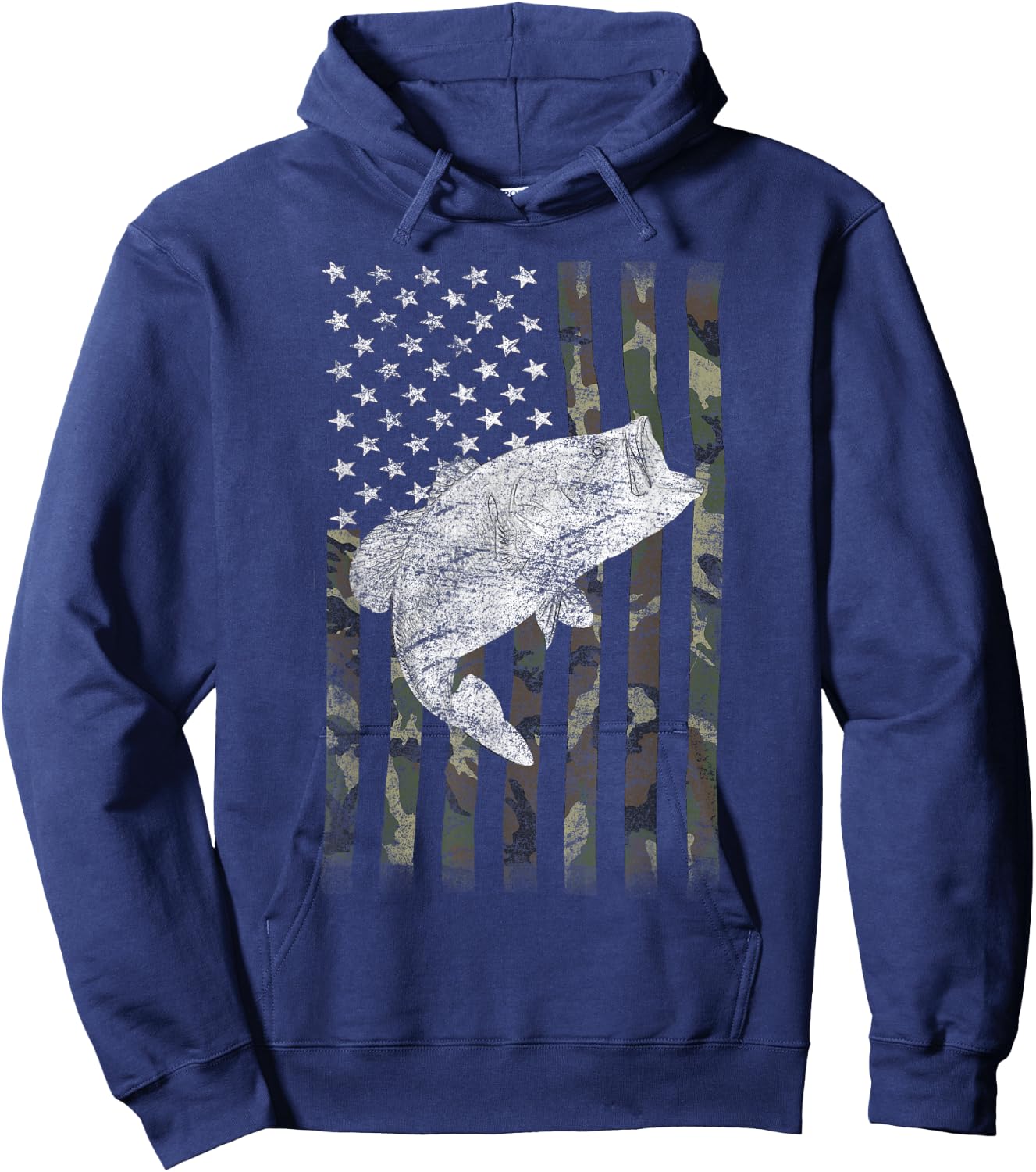 Bass Fishing US American Flag Large Mouth Camo Kids Men Hoodie - Hoodie | Navy