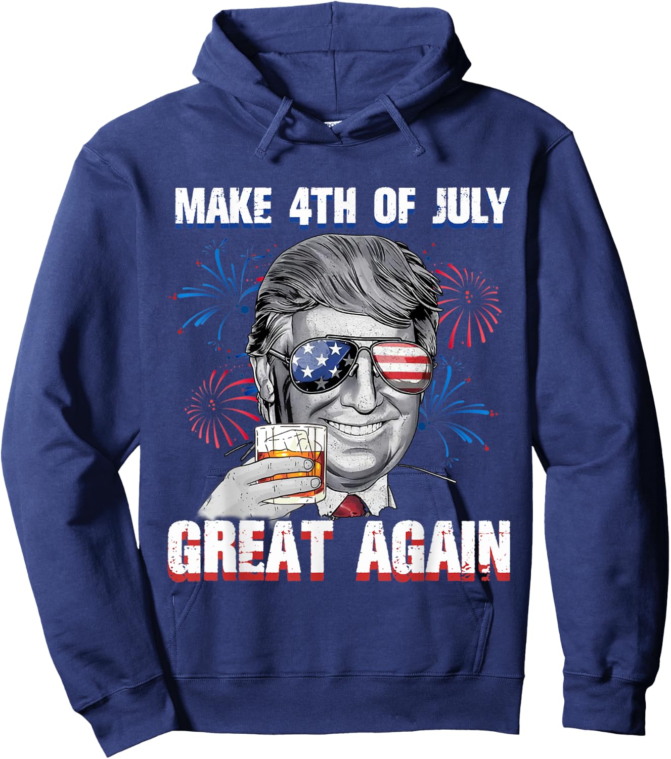 Make 4th Of July Great Again Funny Trump Men Drinking Beer Hoodie - Hoodie | Navy