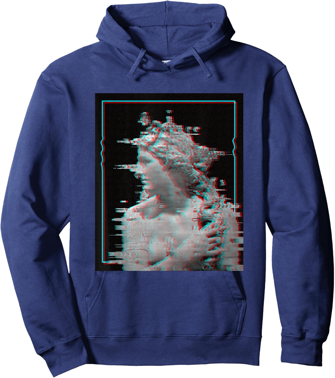 Greek Statue Glitch | Retro Vaporwave Aesthetic 80s 90s Hoodie - Hoodie | Navy