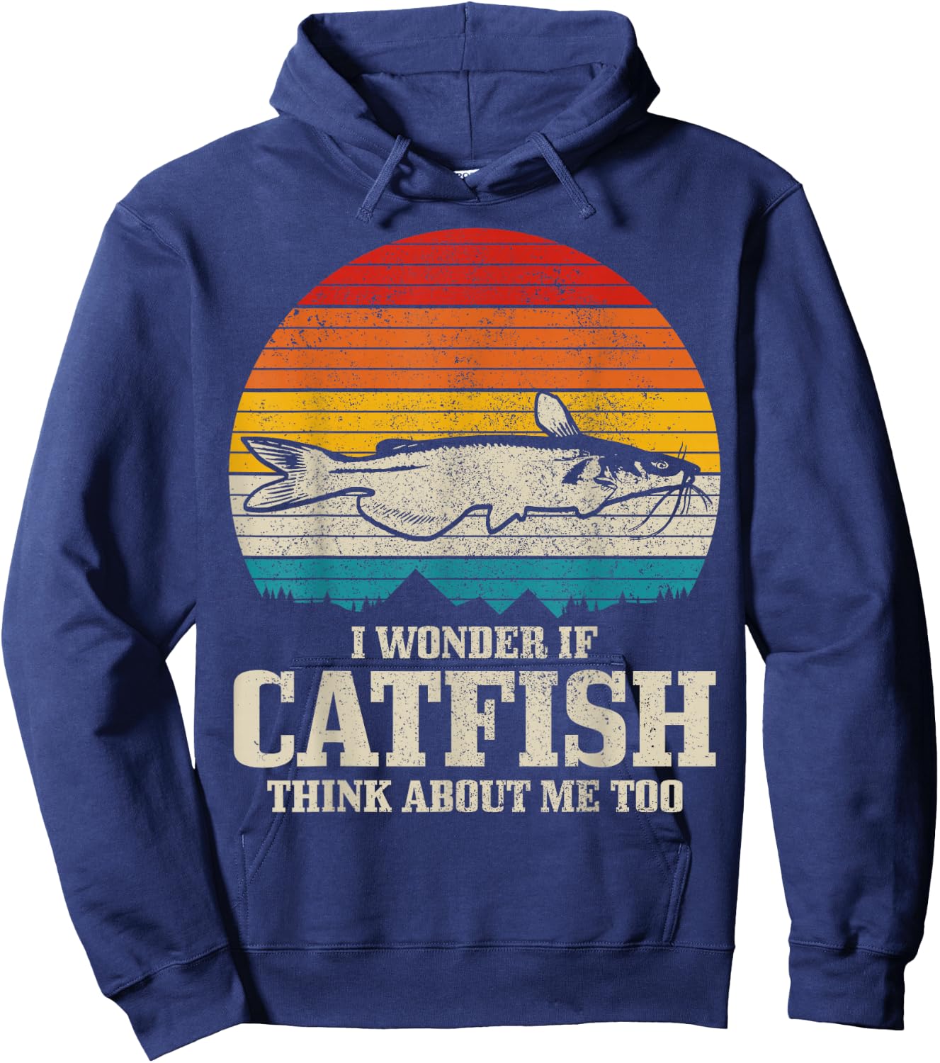 I Wonder If Catfish Think About Me Vintage Funny Catfishing Hoodie - Hoodie | Navy