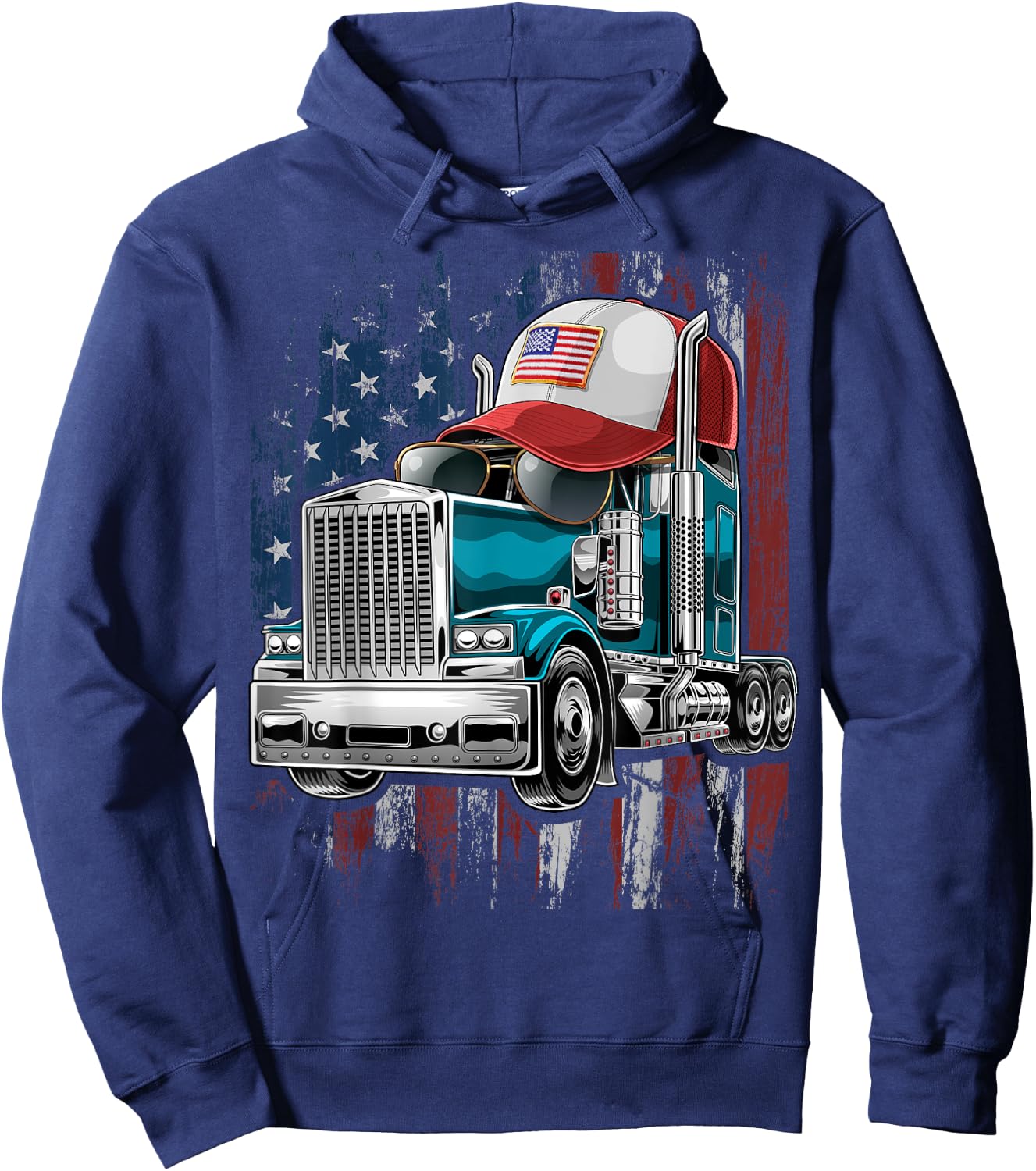 Trucker American Flag Trucker Hat Truck Driver Gift Men Hoodie - Hoodie | Navy