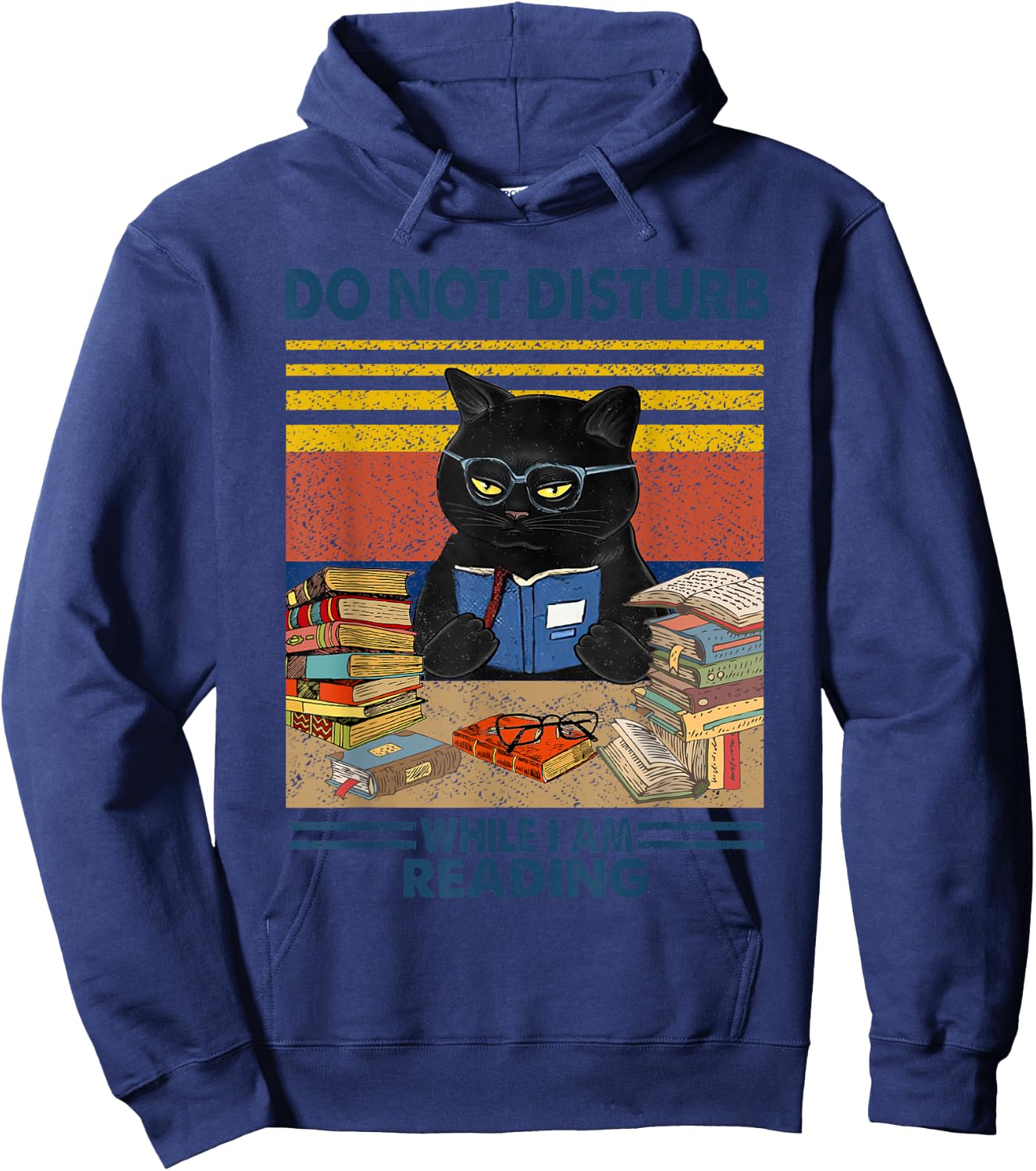 Do Not Disturb When I'm Reading A Book Black Glassed Cat Hoodie - Hoodie | Navy