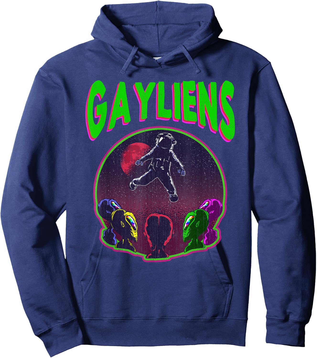 Gayliens Gay LGBTQ Rainbow Space Aliens Moon Astronaut Gift Hoodie - Hoodie | Navy