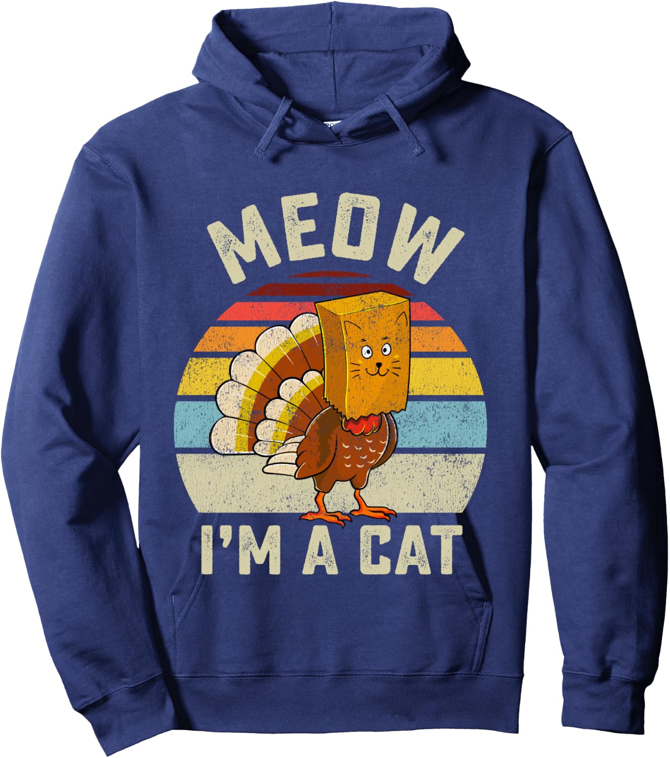 Thanksgiving Funny Turkey Fake Cat Retro Women Men Kids Hoodie - Hoodie | Navy