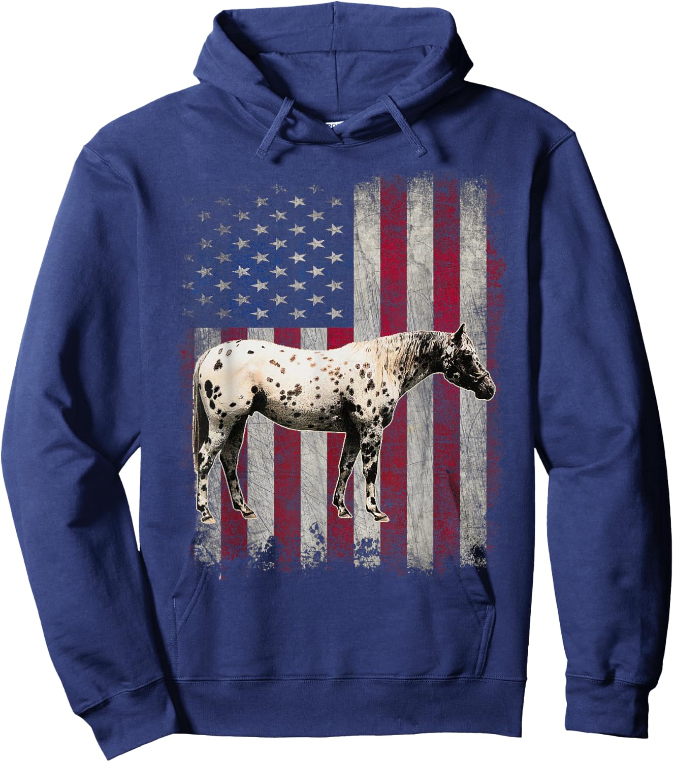 Appaloosa Horse Patriotic American Flag Vintage Horseback Women Kids Men Hoodie - Hoodie | Navy