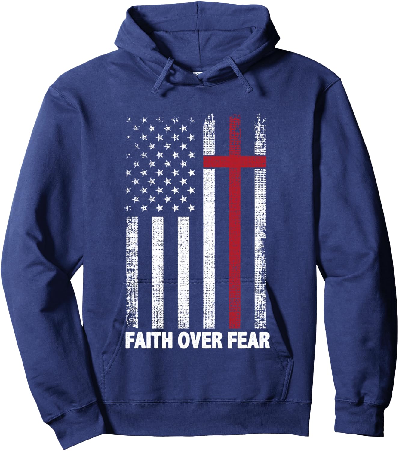 Faith Over Fear Patriotic Christian Cross American Flag Hoodie - Hoodie | Navy
