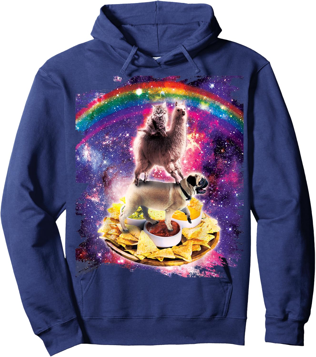 Space Cat Llama Pug Riding Nachos Men Women Kids Hoodie - Hoodie | Navy