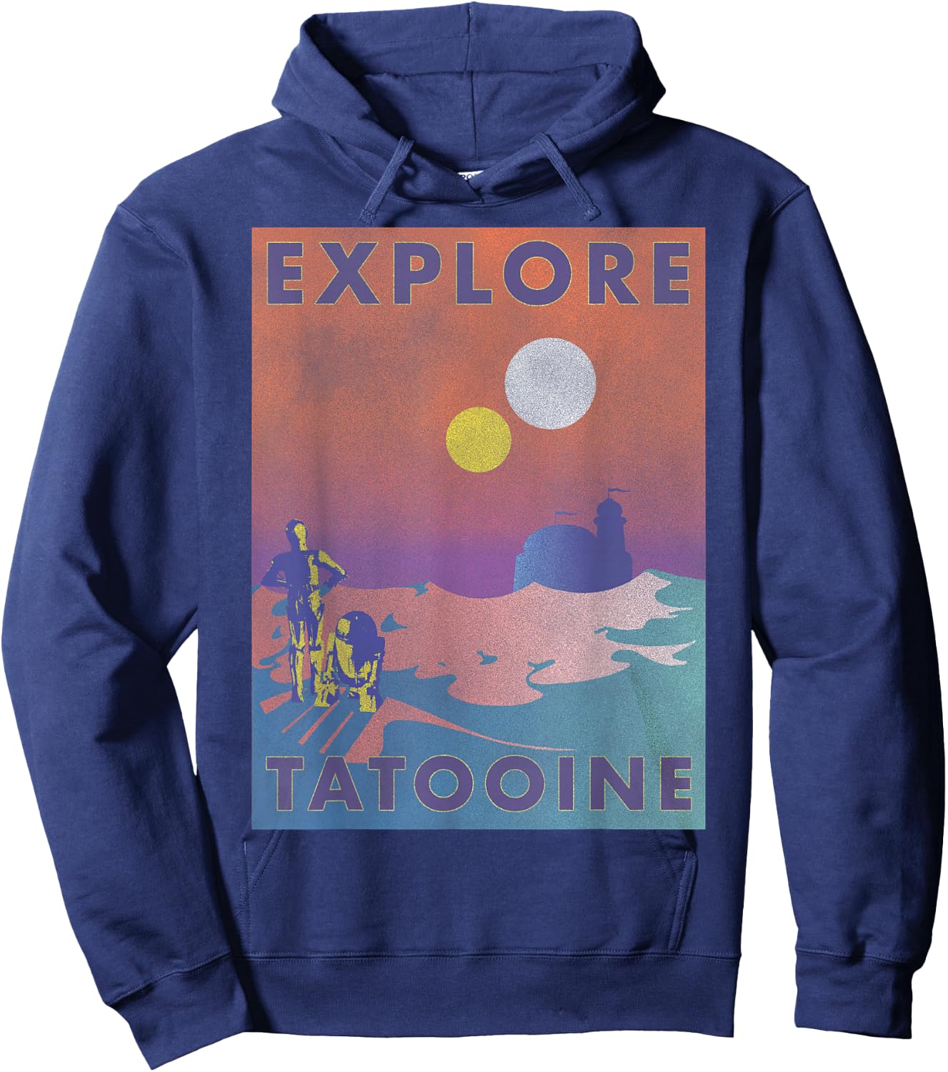 Star Wars Explore Tatooine Faded Retro C-3PO & R2-D2 Poster Hoodie - Hoodie | Navy