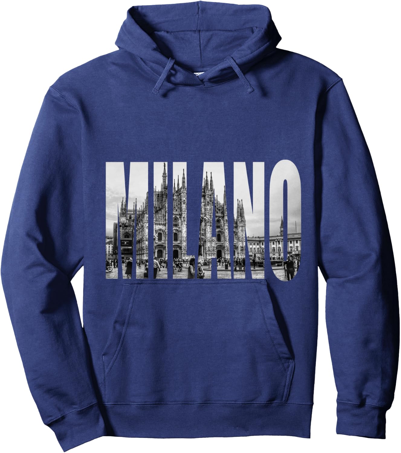 Milano Duomo Black and White Logo Image Hoodie - Hoodie | Navy