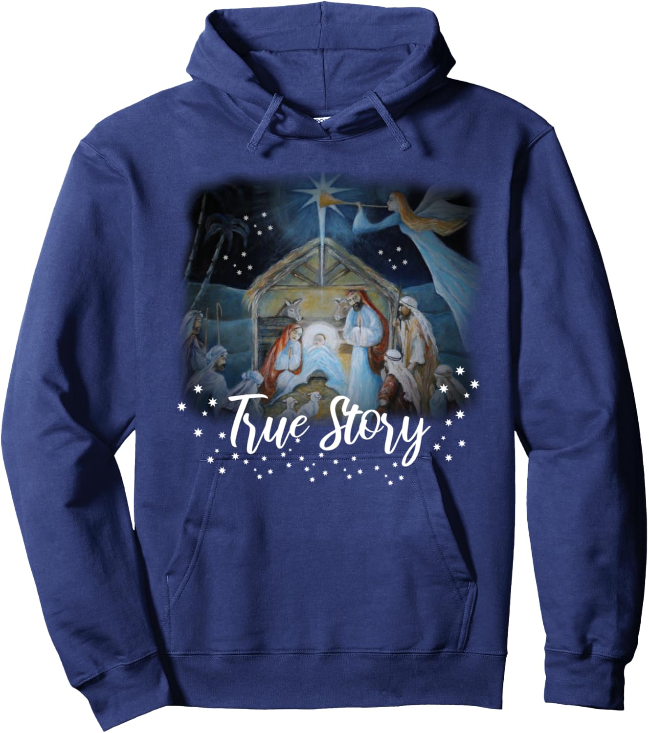 TRUE STORY Christian Christmas Jesus Manger Nativity Art Hoodie - Hoodie | Navy