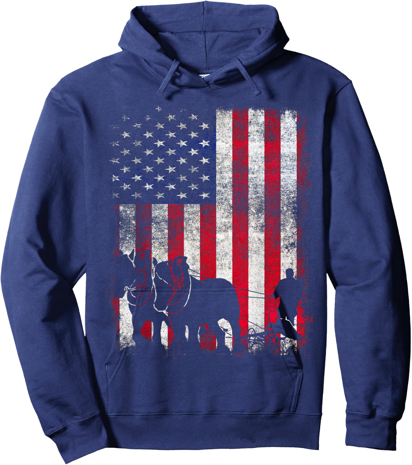 Draft Horse Patriotic American Flag Vintage Farmer Women Kids Men Hoodie - Hoodie | Navy