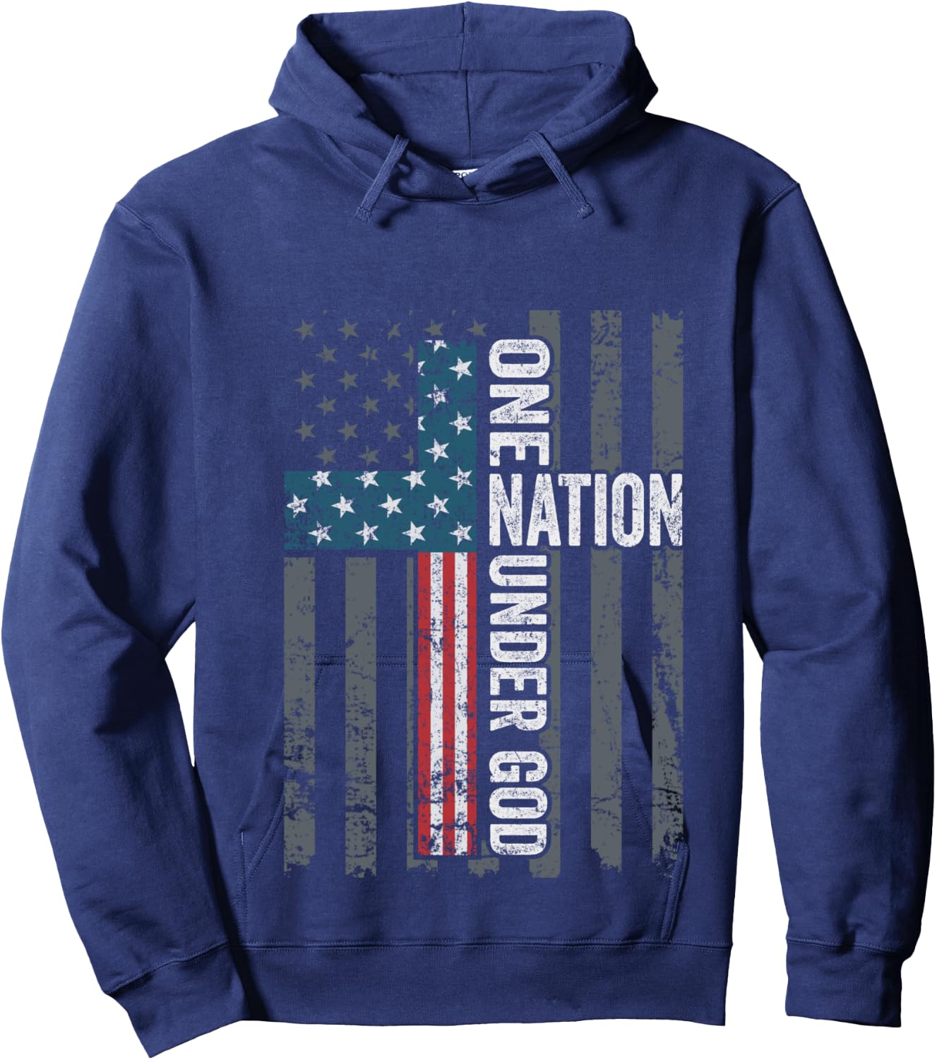 ONE NATION UNDER GOD - USA Cross Flag Christian - ON BACK Hoodie - Hoodie | Navy
