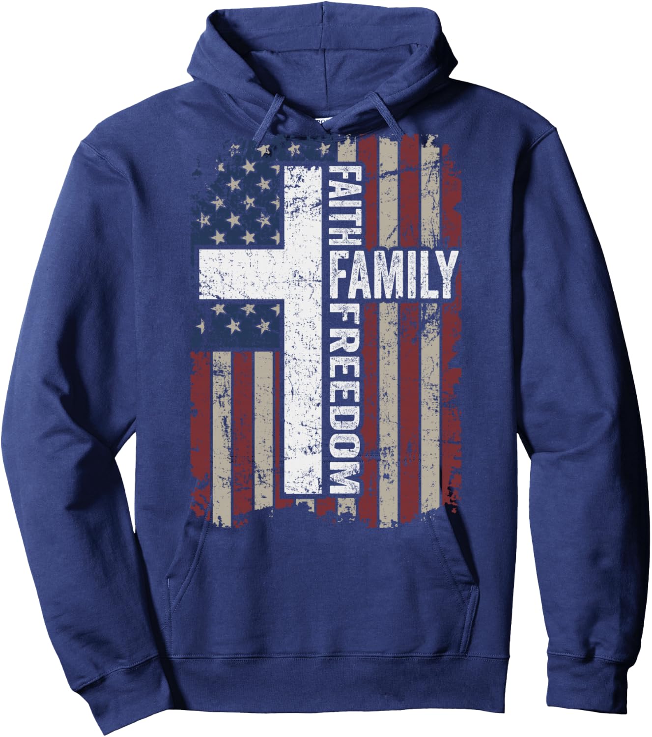 Faith Family Freedom - Christian Vintage USA Flag - ON BACK Hoodie - Hoodie | Navy