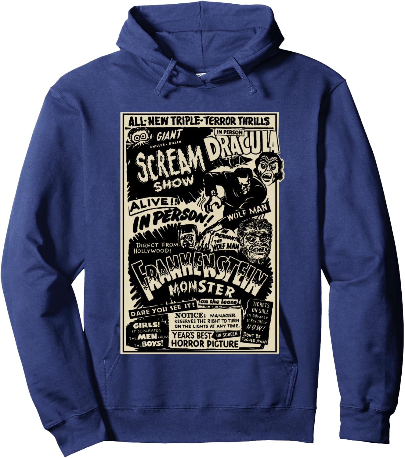 Horror Movie Monster Mummy Dracula Werewolf Frankenstein Hoodie - Hoodie | Navy