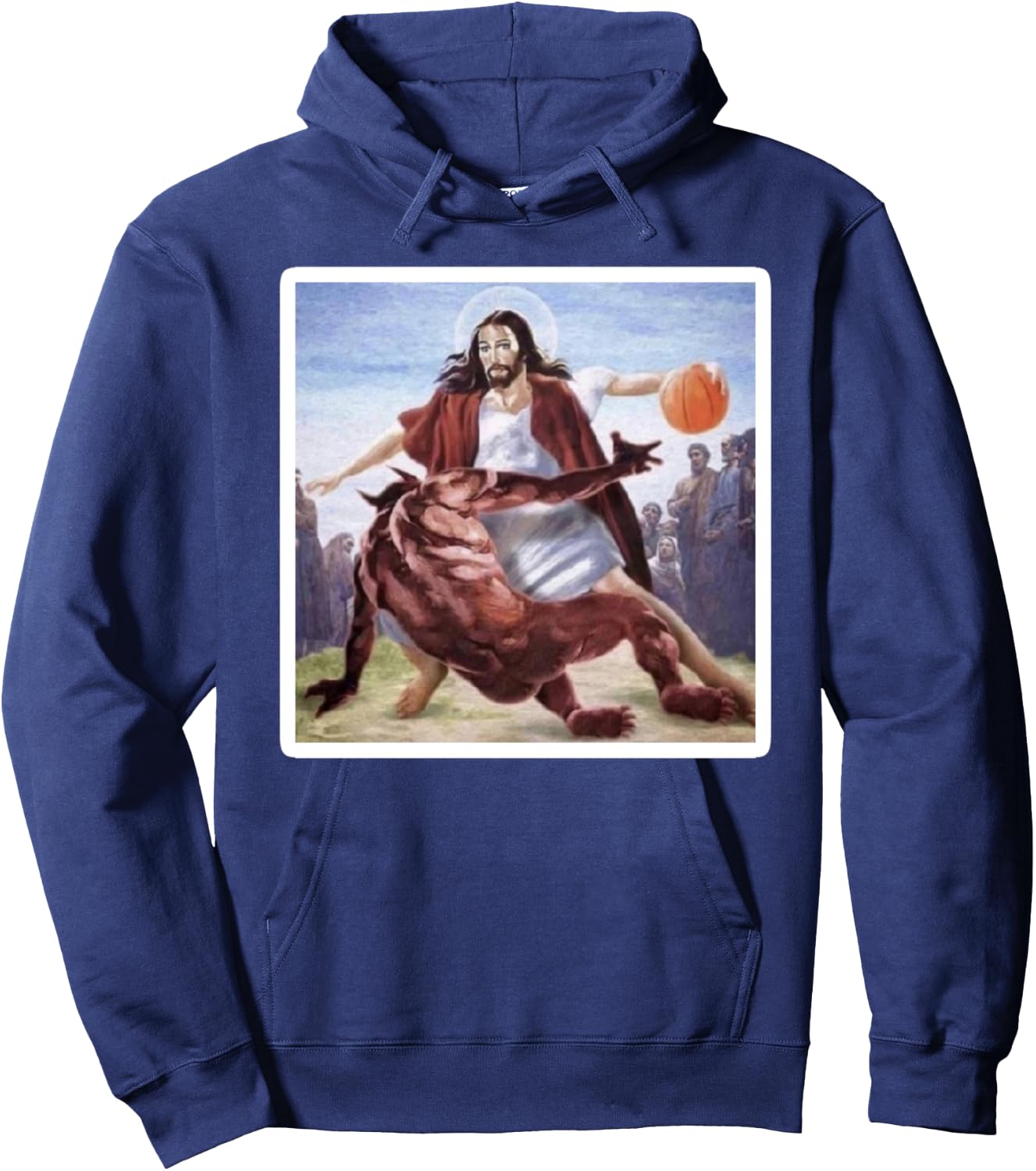 Jesus Crossing Up Satan Basketball Hoodie - Hoodie | Navy