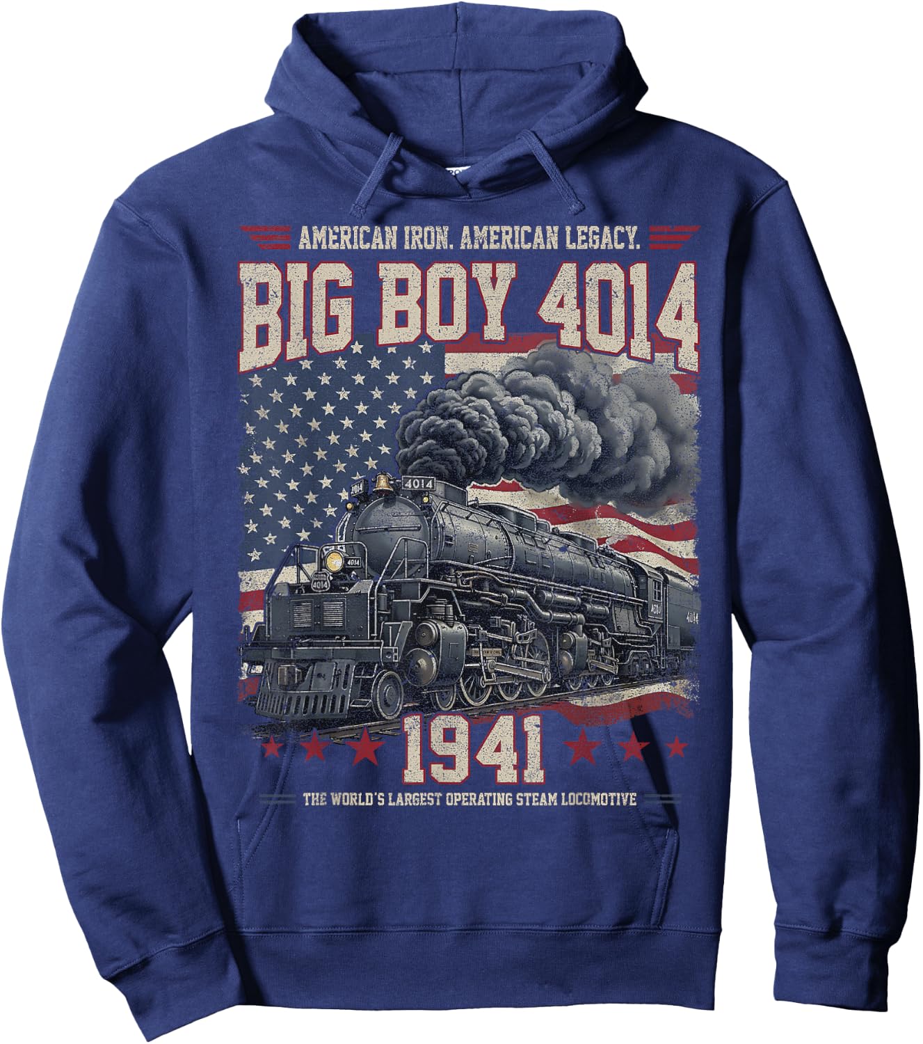 Big Boy 4014 Train 4th of July Retro US Flag Vintage Apparel Hoodie - Hoodie | Navy