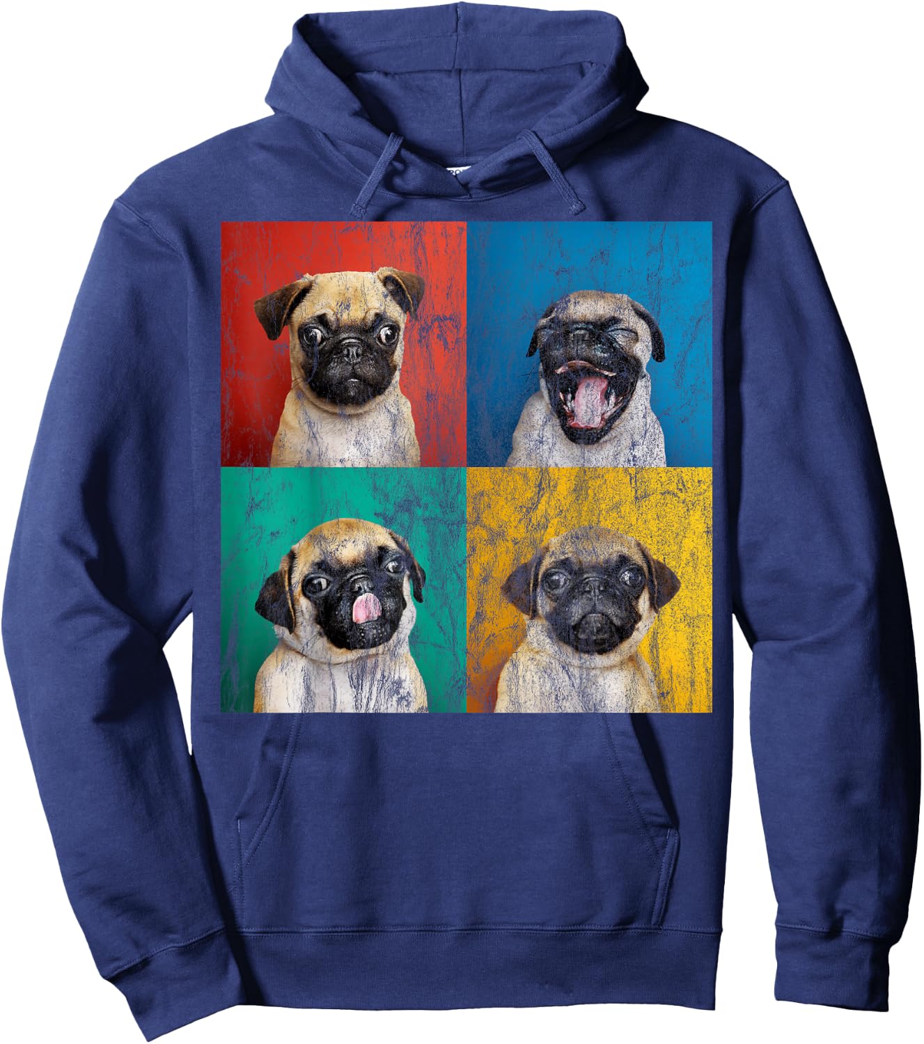 Pug puppy portrait photos Carlino for dog lovers distressed Hoodie - Hoodie | Navy
