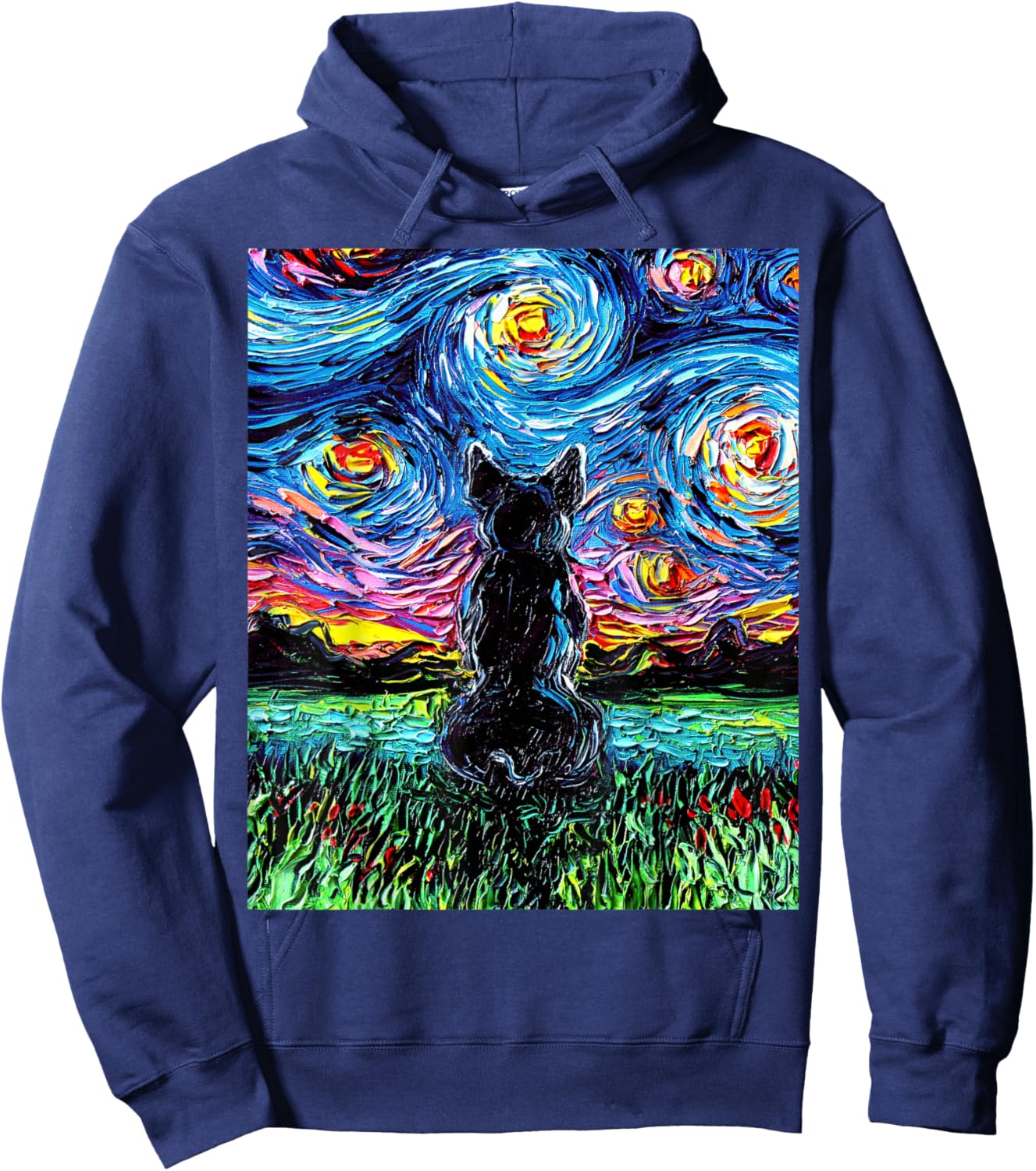 French Bulldog Starry Night Frenchie Dog Back Art by Aja Hoodie - Hoodie | Navy
