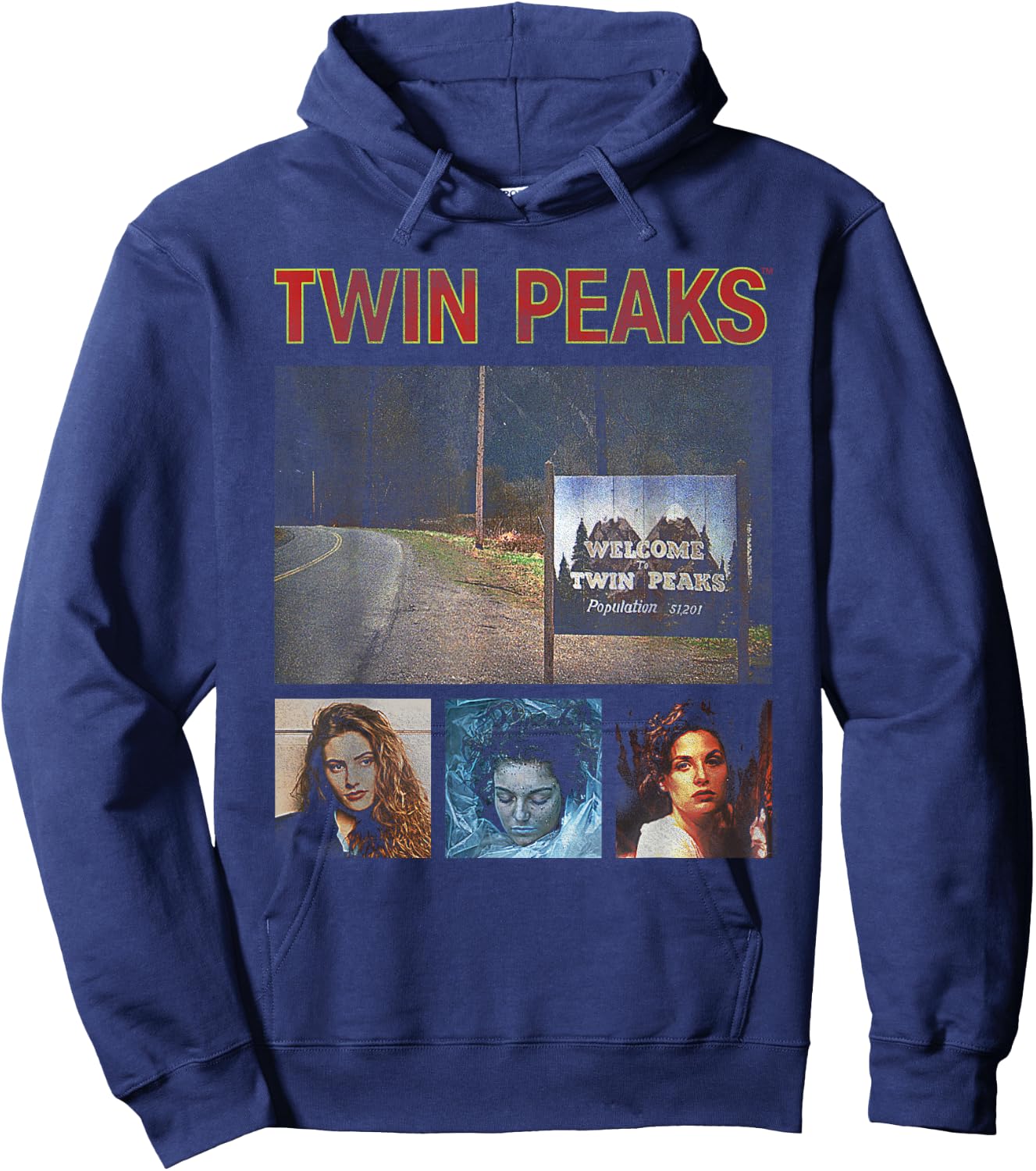 Twin Peaks Welcome Sign with Shelly, Laura, and Audrey TV Hoodie - Hoodie | Navy