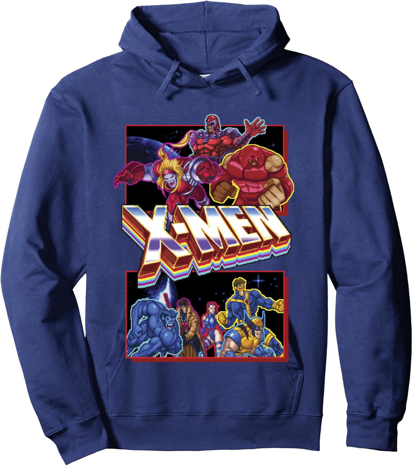 Marvel X-Men Classic Retro Video Game Logo Panels Hoodie - Hoodie | Navy