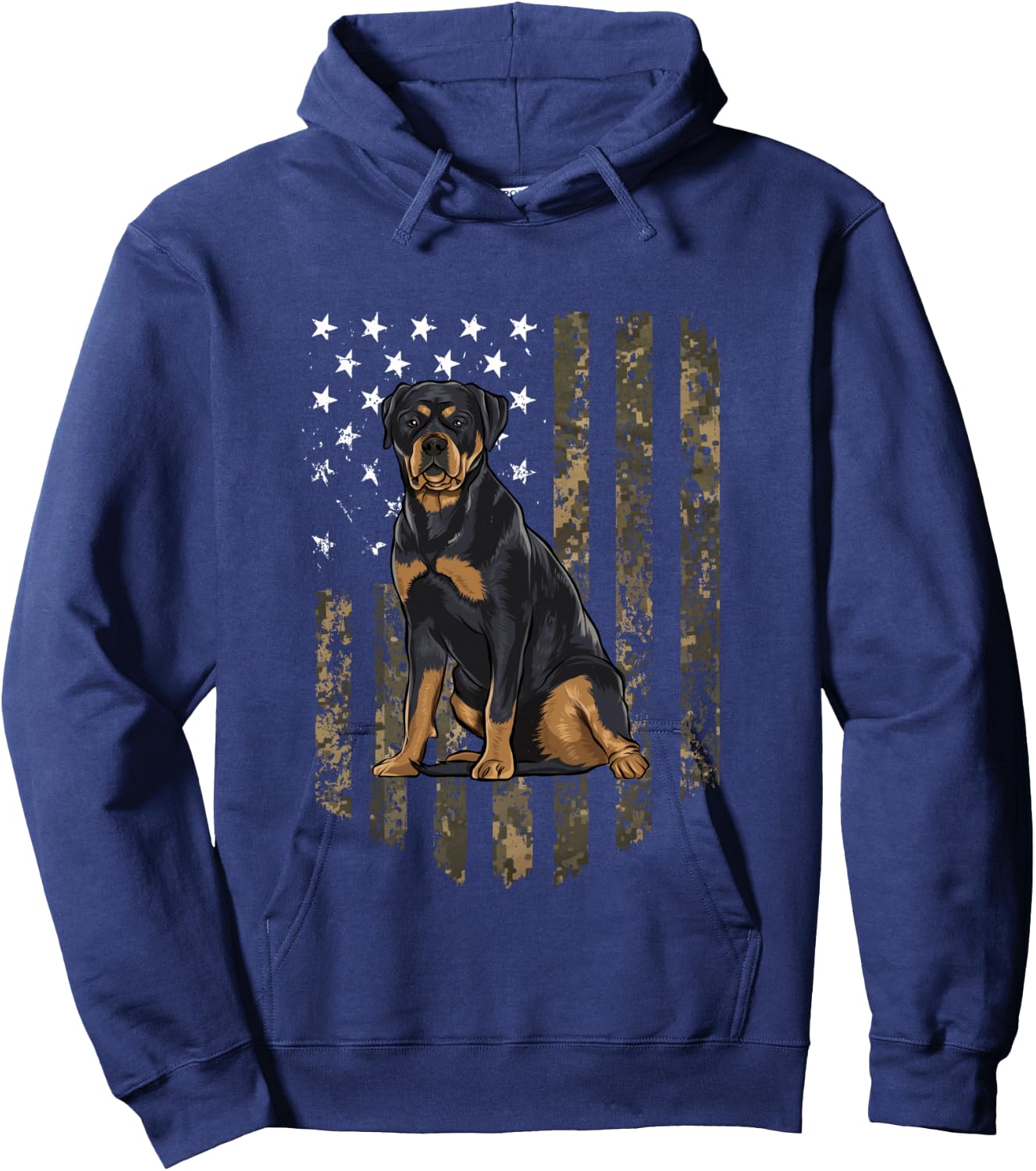 Camo American Flag Rottweiler 4th Of July USA Hoodie - Hoodie | Navy