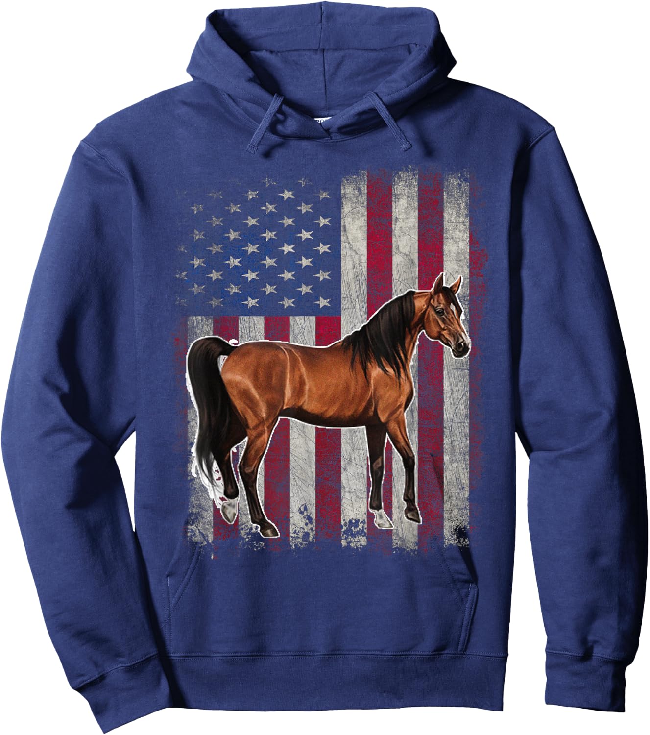 Arabian Horse Patriotic American Flag Vintage Horseback Hoodie - Hoodie | Navy