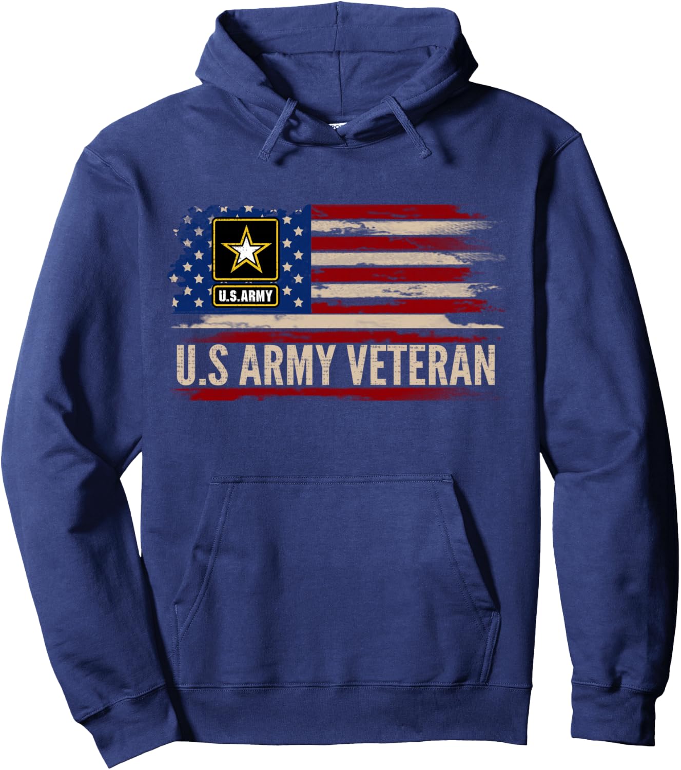 Vintage U.S Army Veteran with American Flag Veteran Gift Hoodie - Hoodie | Navy
