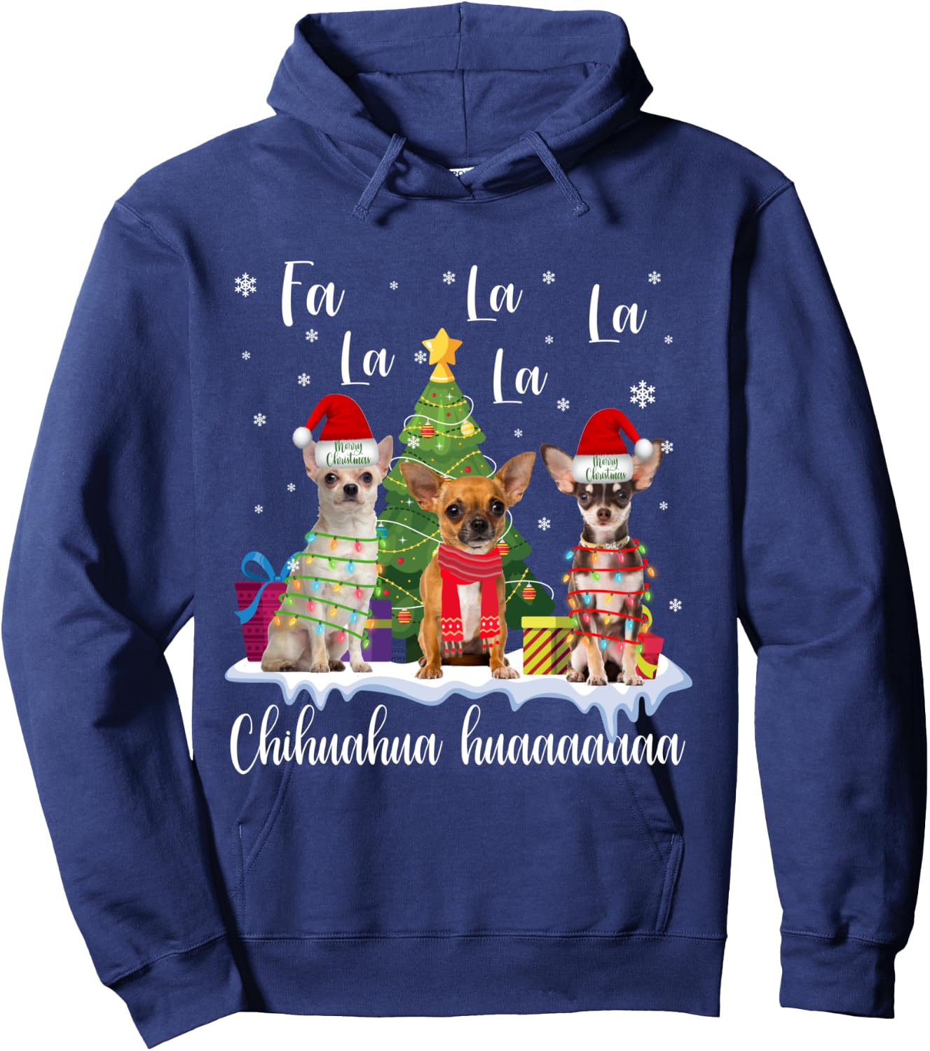 Chihuahua Dog Xmas Fa La La La Funny Ugly Christmas Sweater Hoodie - Hoodie | Navy