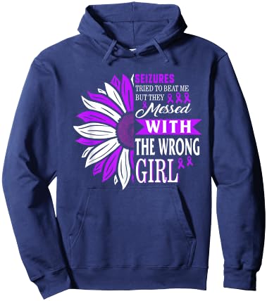 Seizures Tried To Beat Me Epilepsy Warrior Awareness Purple Hoodie - Hoodie | Navy