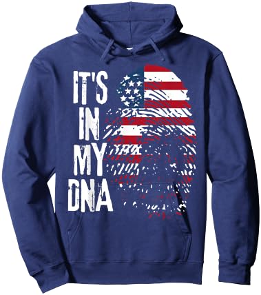 American fLAG It's In My DNA Fingerprint Patriotic USA Flag Women Kids Men Hoodie - Hoodie | Navy