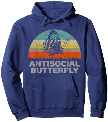 Funny Gifts For Introverts Antisocial Butterfly - Women's Black Small Classic Fit Short Sleeve Hoodie - Hoodie | Navy