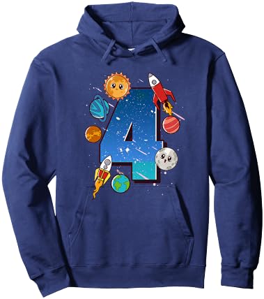 Boys 4th Birthday Party Outfit 4 Years Old Space Planets Hoodie - Hoodie | Navy
