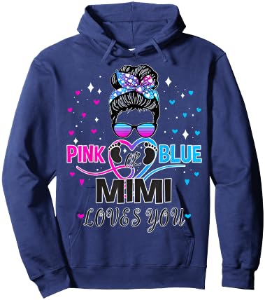 Messy Bun Pink Or Blue Mimi Loves You Gender Reveal Baby Hoodie - Hoodie | Navy