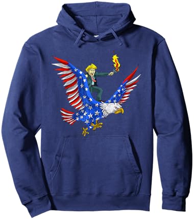 Trump On USA Eagle Cute US 4th Of July Funny American Gift Women Kids Men Hoodie - Hoodie | Navy