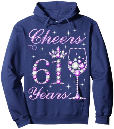 Cheers to 61 Years Old Women Purple Crown 61st Birthday Hoodie - Hoodie | Navy