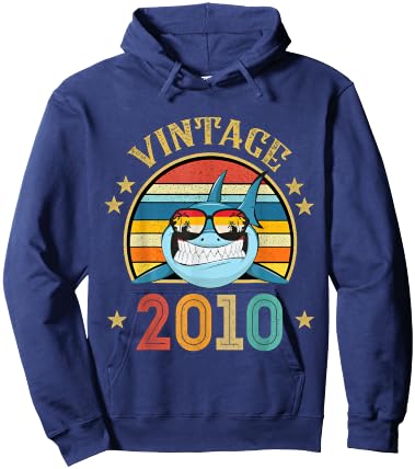 Vintage Shark Gift 16 Years Old Retro Vintage 2010 Hoodie - Hoodie | Navy