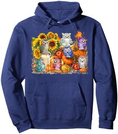 Autumn Owl Sunflower Pumpkin Halloween Costume Hoodie - Hoodie | Navy