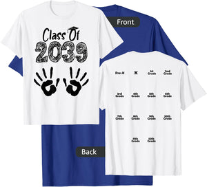 Class of 2039 Grow With Me Shirt Handprint On Back Pre-K T-Shirt - T-Shirt | Royal