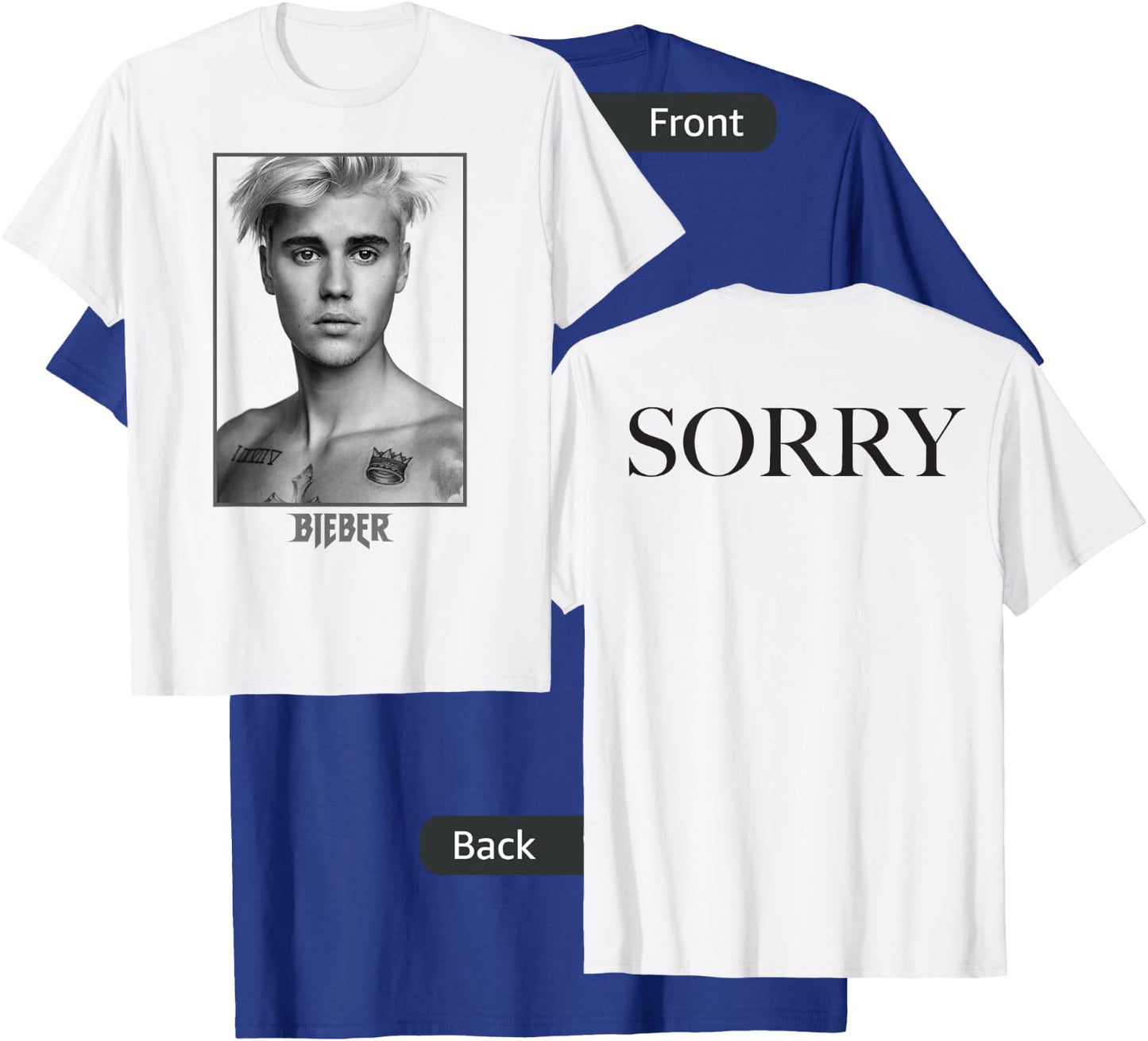 Justin Bieber Official Purpose Tour B&W Sorry Back T-Shirt - T-Shirt | Royal
