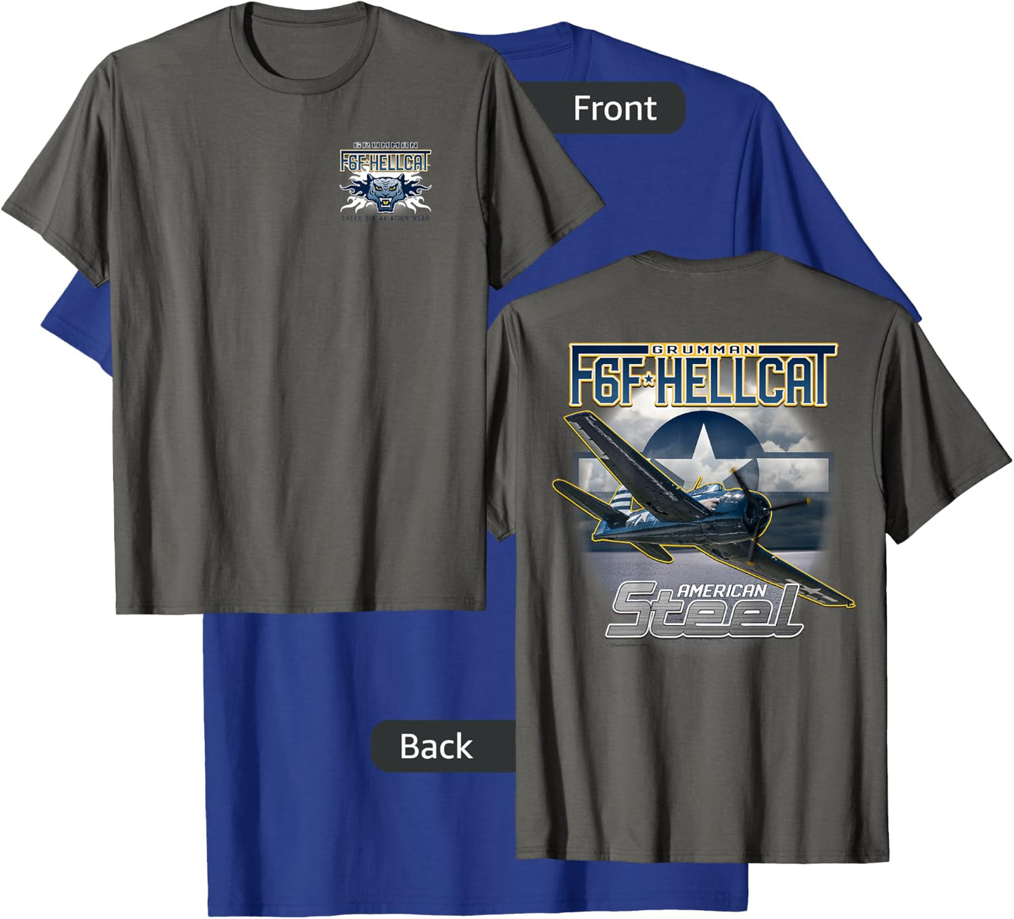 F6F Hellcat American Steel WWII Fighter 2 Sided T-Shirt - T-Shirt | Royal