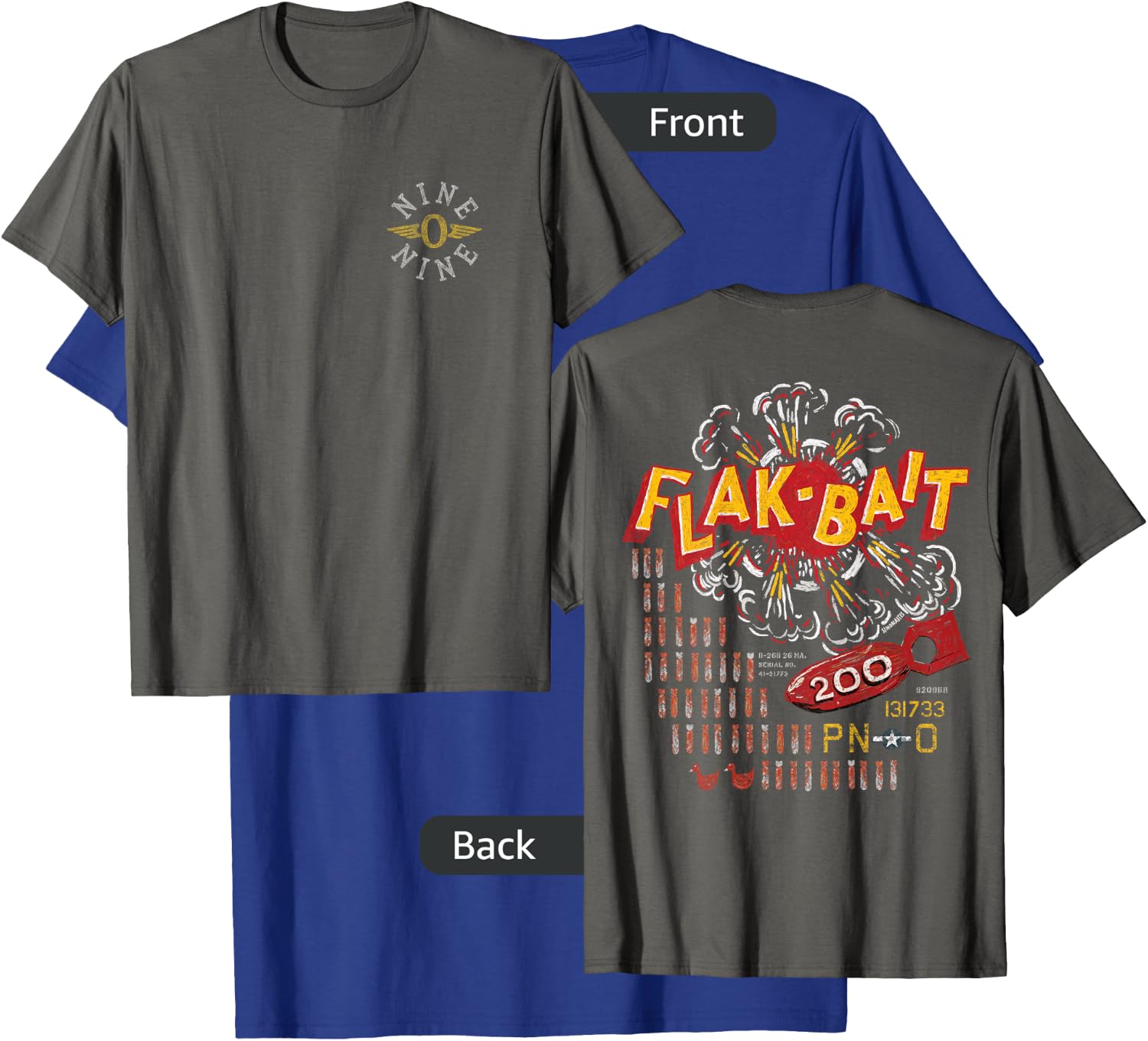 Flak-Bait | B-26 Marauder WW2 Nose Art | Front & Back Print T-Shirt - T-Shirt | Royal