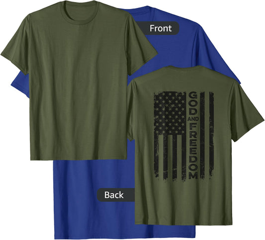 God And Country - USA Patriotic Christian Camo Flag -ON BACK T-Shirt - T-Shirt | Royal