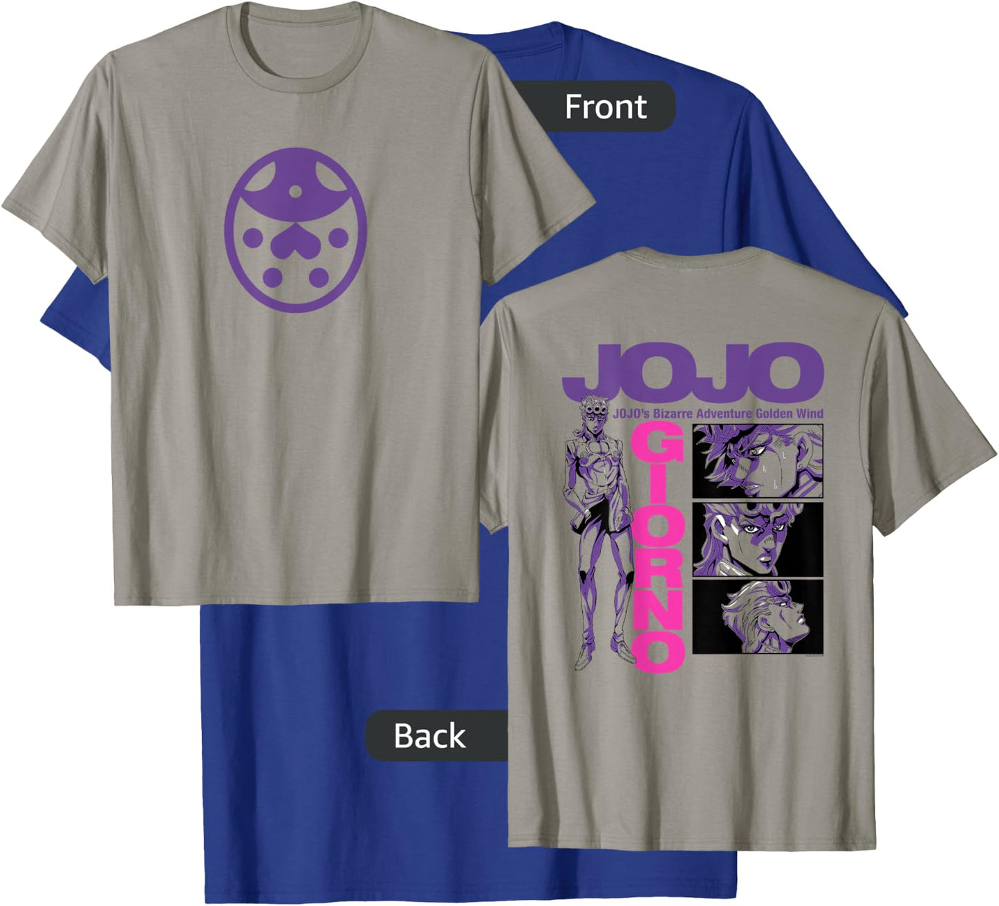 JoJo Golden Wind Giorno's Ladybug Brooch Front and Back T-Shirt - T-Shirt | Royal