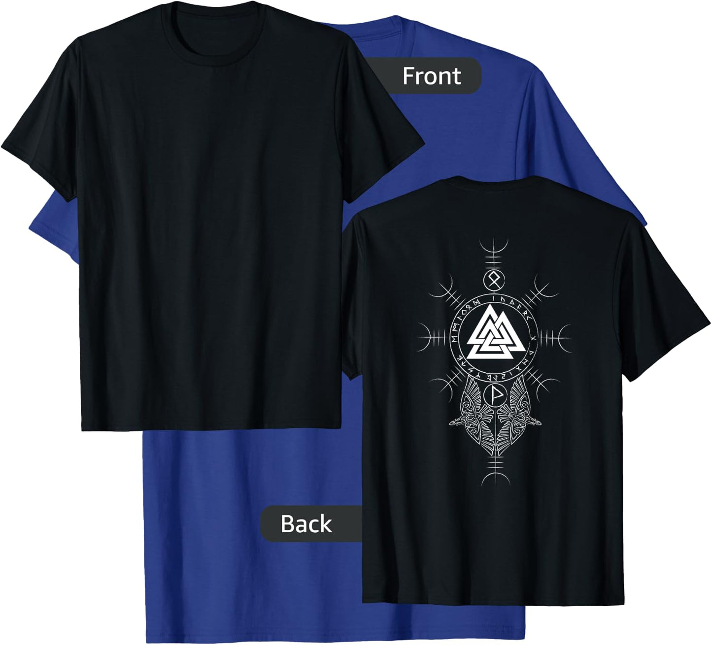 Classic Viking Symbols - Valknut - Aegishjalmur (on back) T-Shirt - T-Shirt | Royal
