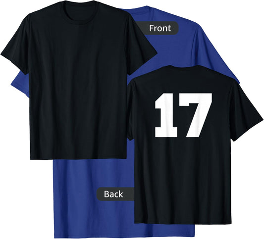 Number 17 Sports Jersey Player #17 Fan Back Print Varsity T-Shirt - T-Shirt | Royal